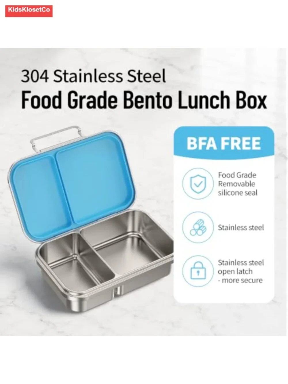 304 Stainless Steel 2-Compartment Bento Lunch Box with Leak-Resistant Silicone